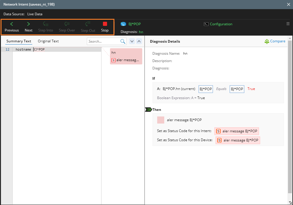 Executing a Network Intent in Debug Mode